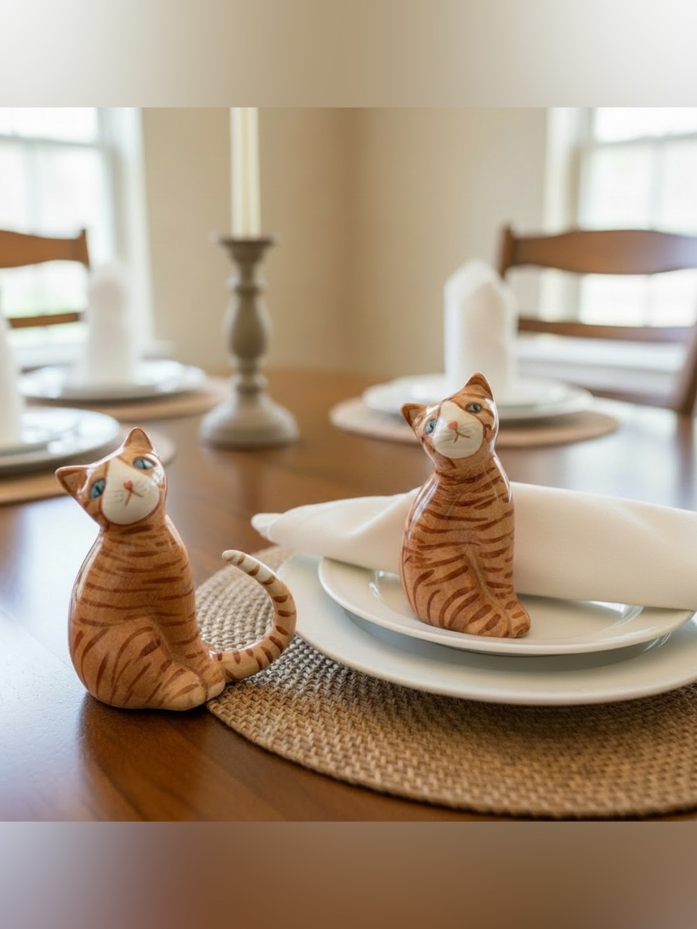Vintage Pair of Ceramic Ginger Tabby Cat napkin holders Figurines